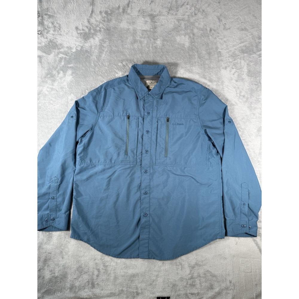 L L Bean Shirt Mens Large Blue No Fly‎ Zone Long Sleeve Button Up Fishing Vented